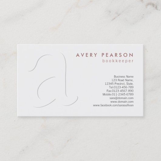 Bookkeeper Finance Services Simple Shadow Monogram Visitenkarte (Vorderseite)