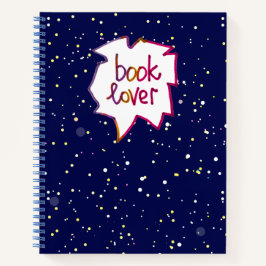 Booklover Buchstaben zeichnend blaues Spiral Noteb Notizblock