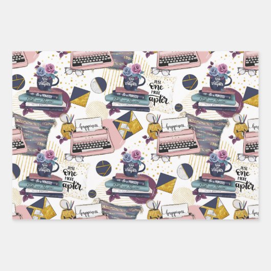 Booklover Muster Geschenkpapier Set (Vorderseite)