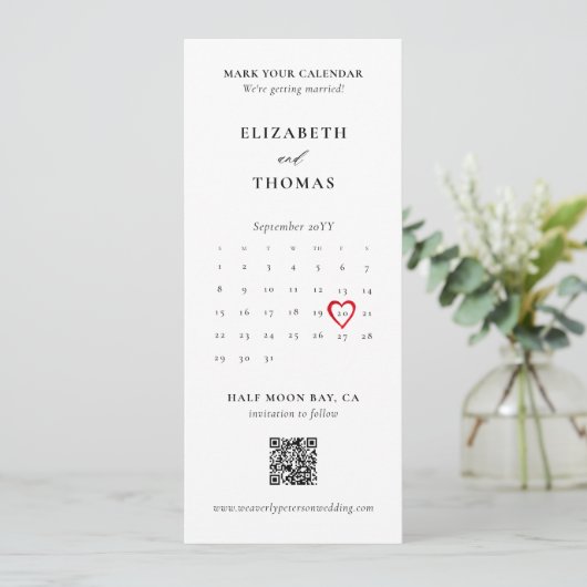 Bookmark Calendar Heart Photo Strip Modern Wedding Save The Date (Stehend Vorderseite)