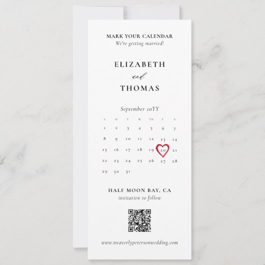 Bookmark Calendar Heart Photo Strip Modern Wedding Save The Date (Vorderseite)