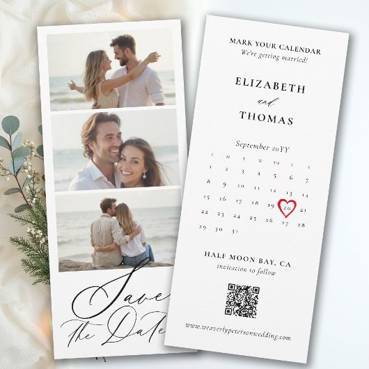 Bookmark Calendar Heart Photo Strip Modern Wedding Save The Date