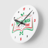 Bookmas Time Reading Book Lover Holiday Print Appa Runde Wanduhr (Winkel)