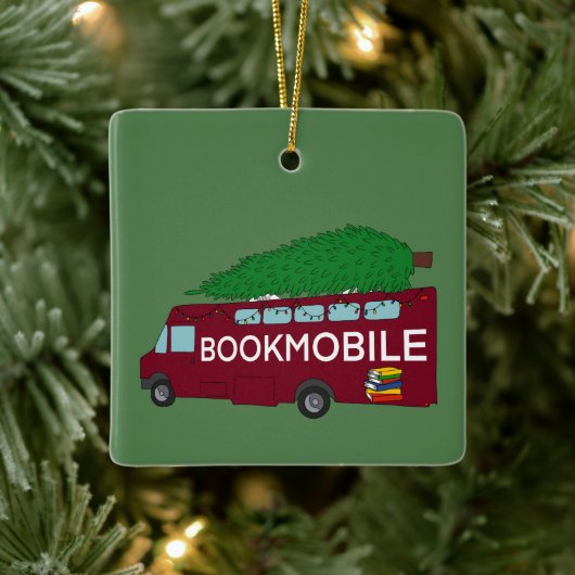 Bookmobil mit Weihnachtsbaum oben Keramikornament (Baum)