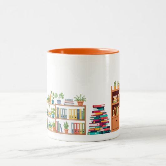 Books and Shelves - for a Principal - Orange Zweifarbige Tasse (Mittel)