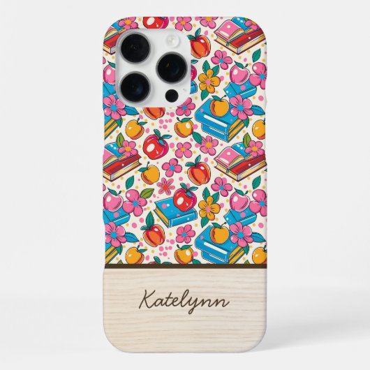 Books & Apple Teacher Phone Case • Custom Name iPhone Hülle (Rückseite)
