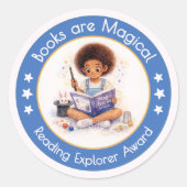 Books are Magical Reading Explorer Award Runder Aufkleber (Vorderseite)