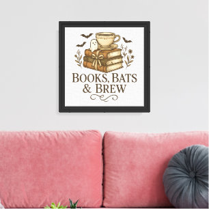 Books Bats Brechen Halloween Coffee Reader Art Leinwanddruck