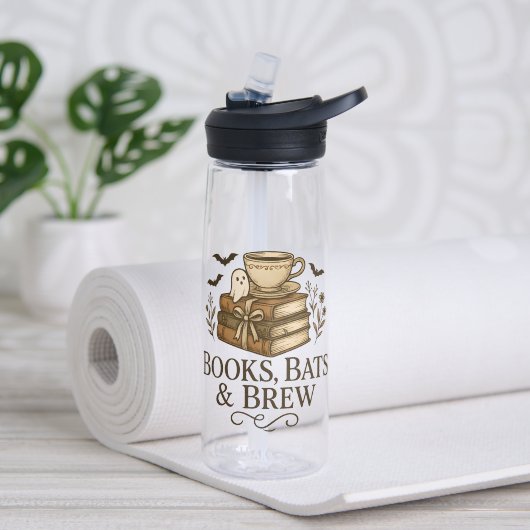 Books Bats Brechen Halloween Coffee Reader Art Trinkflasche (Yoga (gedreht))