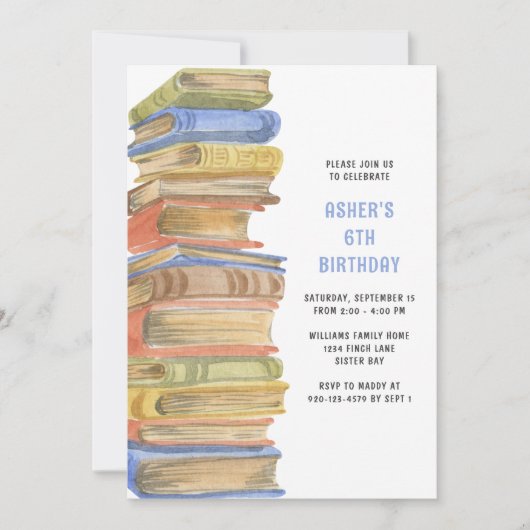 Books Birthday Party Einladung (Vorderseite)