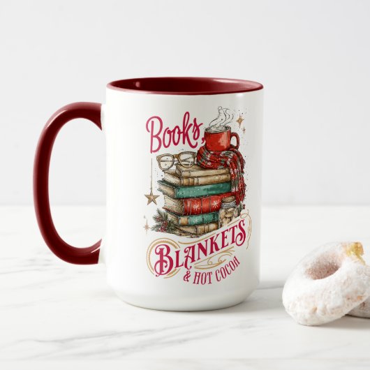 Books Blankets and Hot Cocoa  Tasse (Mit Donut)