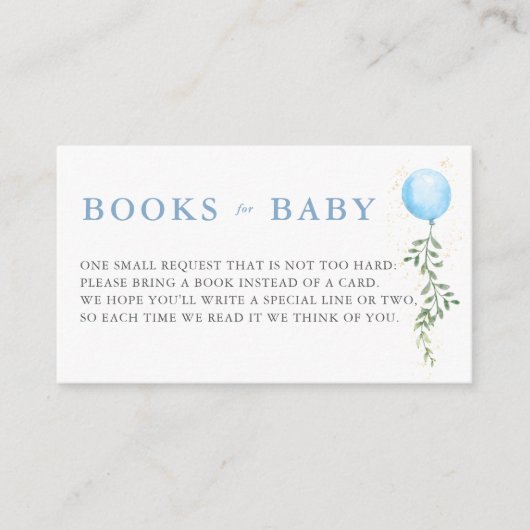 Books Blue Balloon Soft Greenery Boy Baby Shower Begleitkarte (Vorderseite)