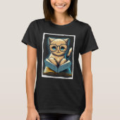 Books Book Cat Glasses Fable Educator Read Reader T-Shirt (Vorderseite)