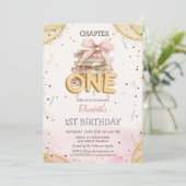 Books Bow Confetti Watercolor 1st Birthday Einladung (Stehend Vorderseite)