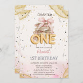 Books Bow Confetti Watercolor 1st Birthday  Einladung (Vorne/Hinten)