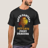 Books Cat Dragons Funny Bookworm Fantasy B T-Shirt (Vorderseite)