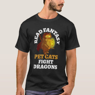 Books Cat Dragons Funny Bookworm Fantasy B T-Shirt
