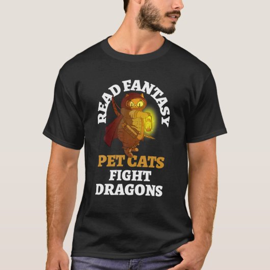 Books Cat Dragons Funny Bookworm Fantasy B T-Shirt (Vorderseite)