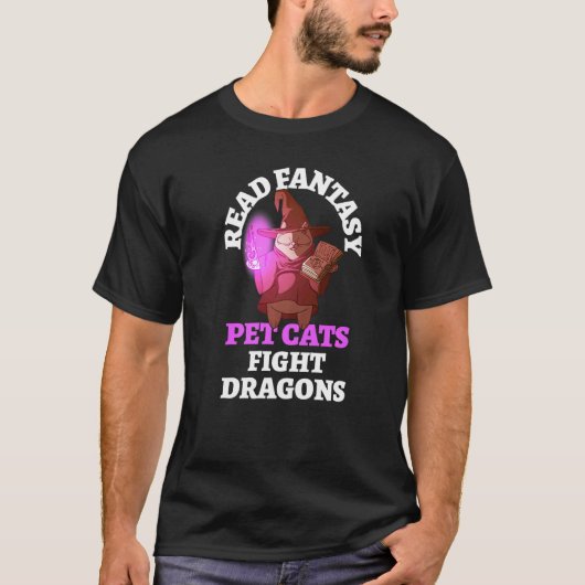 Books Cats Dragons Bookworm Fantasy Wizard T-Shirt (Vorderseite)