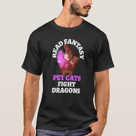 Books Cats Dragons Bookworm Fantasy Wizard T-Shirt (Vorderseite)