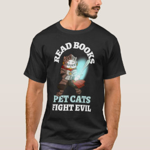 Books Cats Evil Knight Bookleading Bibliophile T-Shirt