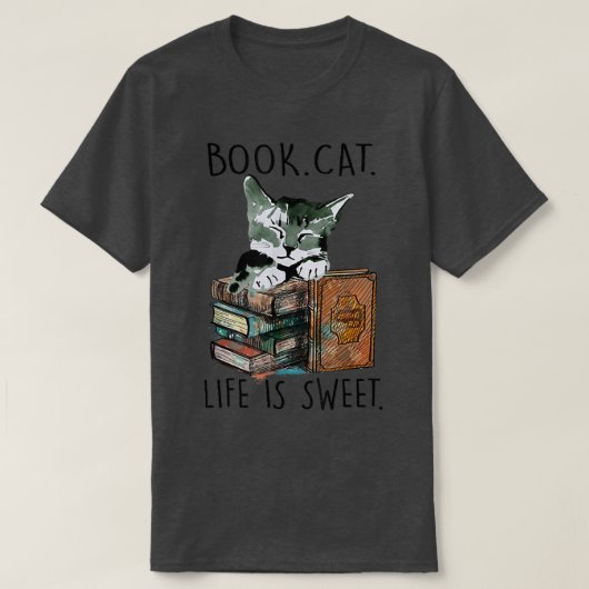 Books Cats Life Is Sweet Cat Book Lovers Reading B T-Shirt (Design vorne)