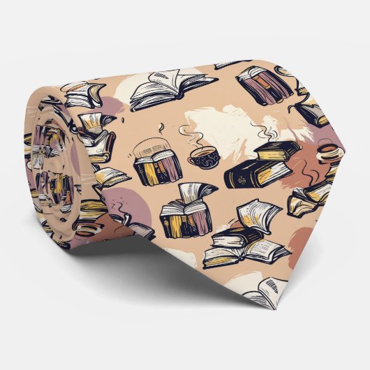 Books & Coffee Hand-Drawn Seamless Cozy Pattern Krawatte (Gerollt)
