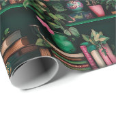 Books Decors Plants on Green Shelf Gift Geschenkpapier (Rolleneckpunkt)