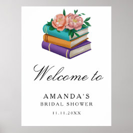 Books Floral Bridal shower welcome sign Poster