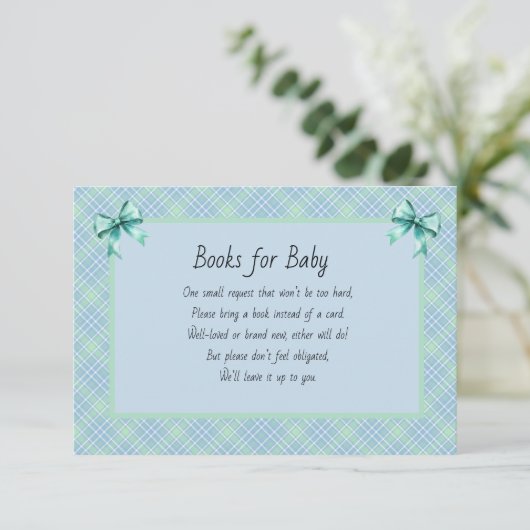 Books for Baby Blue and Green Plaid Begleitkarte (Stehend Vorderseite)