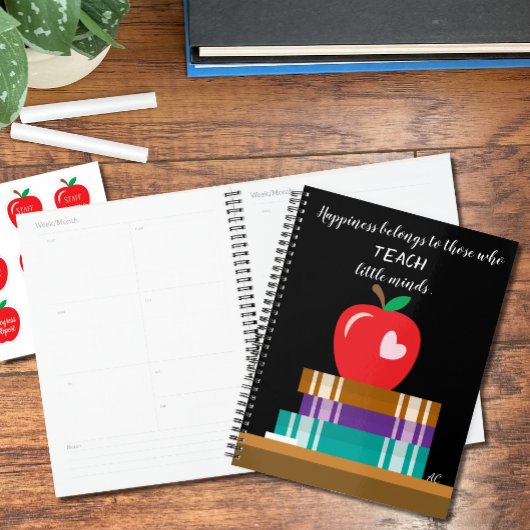 Books , Red Apple and Quote Teacher Planner Planer