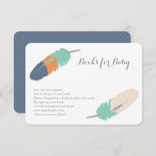 Books Request Boho Feather Navy Orange & Aquamarin Begleitkarte (Vorne/Hinten)