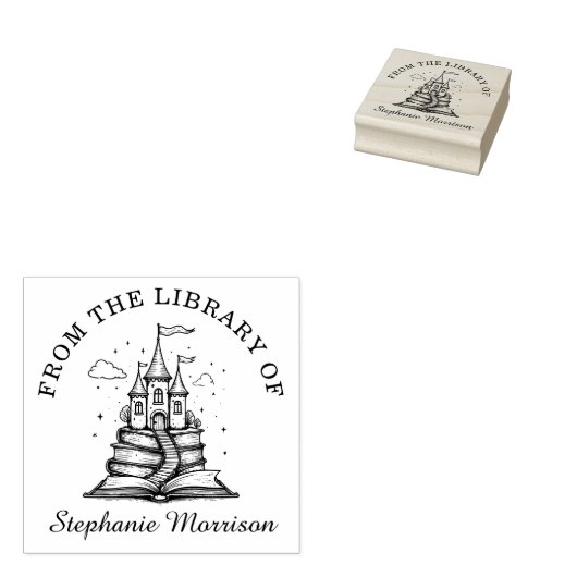 Books Stack Fairy Burg Briefmarke Ex Libris Gummistempel (Stempel)