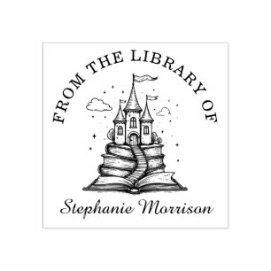 Books Stack Fairy Burg Briefmarke Ex Libris Gummistempel