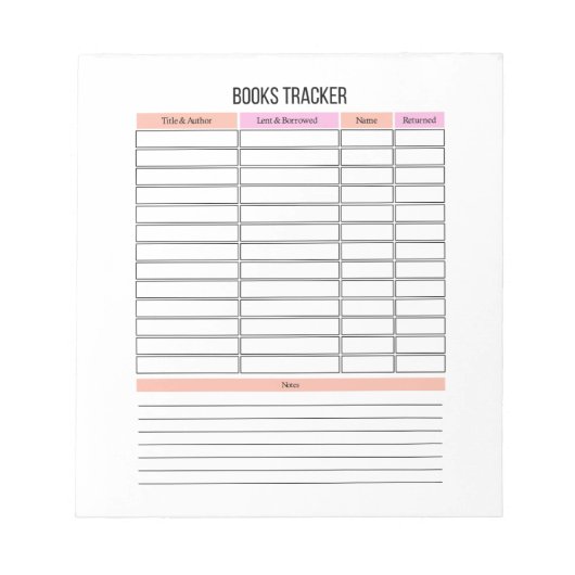 Books Tracker Planner Notepad Notizblock (Vorderseite)