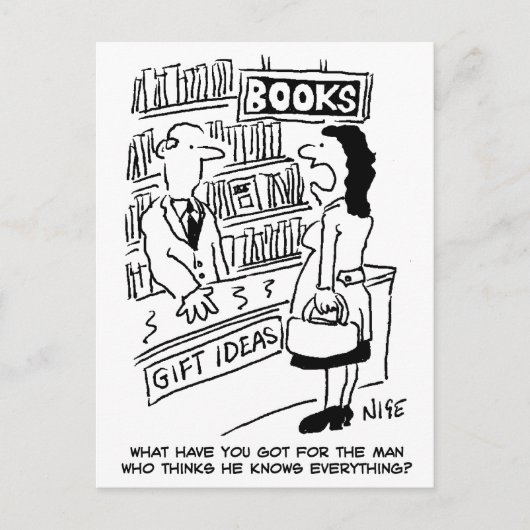 Bookshop Customer asks Shopkeeper a Question Postkarte (Vorderseite)