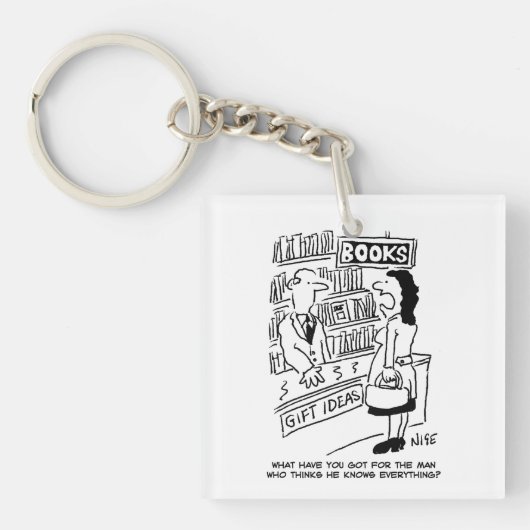 Bookshop-Kunde frage dem Buchhändler eine Frage Schlüsselanhänger (Vorderseite)