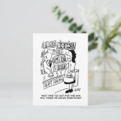 Bookshop Kunde frage Shopkeeper eine Frage Postkarte (Stehend Vorderseite)