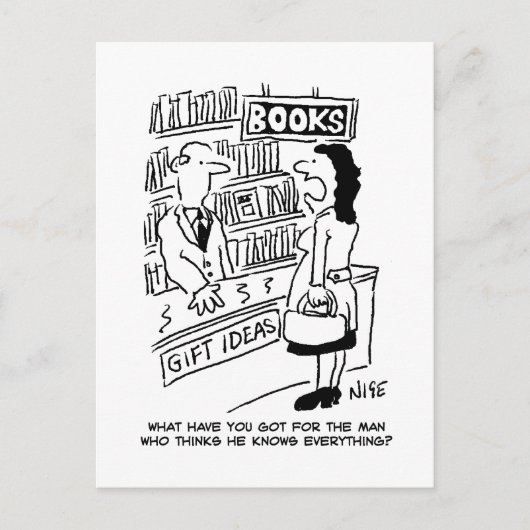 Bookshop Kunde frage Shopkeeper eine Frage Postkarte (Vorderseite)