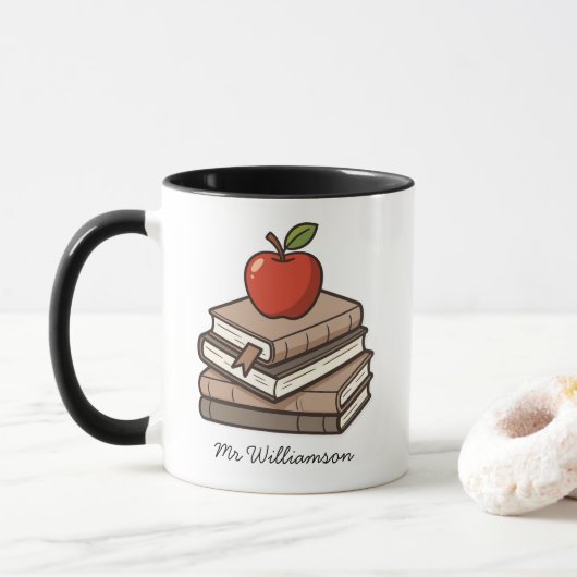 Bookstack and Apple Personalized Teacher Tasse (Mit Donut)