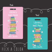 Bookstack and Flowers Pink Library Hall Pass Badge Ausweis