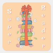 Bookstack mit Aufklebern des Red Bow Super Reader Quadratischer Aufkleber (Vorderseite)