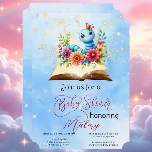 Bookworm Baby Magical Watercolor Babydusche Einladung