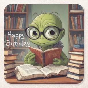 Bookworm Birthday Rechteckiger Pappuntersetzer
