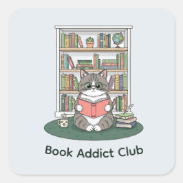 Bookworm Cat Cute Glasses Literature Enthusiast Quadratischer Aufkleber