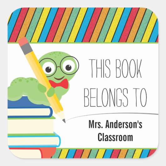 Bookworm Dieses Buch gehört Quadratischer Aufkleber (Vorderseite)