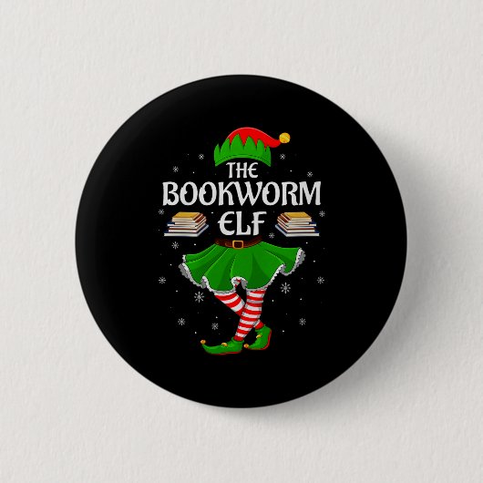Bookworm Elf Christmas Family Girls Women Elf Squa Button (Vorderseite)