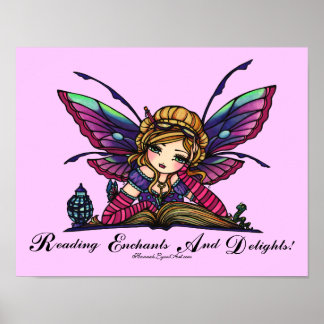 Bookworm Fairy "READ" Bibliothek Fantasy Book Art Poster