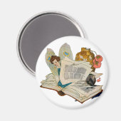 Bookworm Fairy Silver Magnet (Vorderseite/Rückseite)
