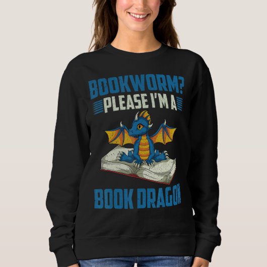 Bookworm Fantasy Animal Library Buch Dragon Readin Sweatshirt (Vorderseite)